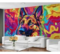 GIVLWF Wallpaper - Dog Print Mural & Home Decor, Colorful Doodle Dog Bedroom Wallpaper, German Shepherd Lovers Wall Paper for Living Room, Large Mural, Not Self Adhesive