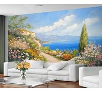 GIVLWF Wallpaper - European Style Home Decor & Large Mural, Seaside Landscape Wallpaper for Living Room, Bedroom Wall Paper, Wall Mural - Not Self Adhesive, Rustic Florals