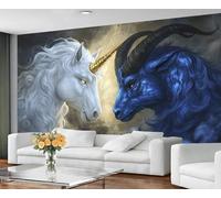 GIVLWF Wallpaper - Fantasy Animals Mural & Home Decor, Blue and White Horse Bedroom Wallpaper, Mystical Horse Wall Paper for Living Room, Large Mural, Not Self Adhesive