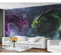 GIVLWF Wallpaper - Fantasy Dragon Home Decor & Mural, Self Adhesive Wallpaper for Living Room, Mysterious Animals Wall Mural, Purple Green Dragon Bedroom Wall Paper, Peel and Stick