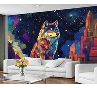 GIVLWF Wallpaper - Fantasy Wolf Home Decor & Mural, Self Adhesive Wallpaper for Living Room, Colorful Animals Wall Mural, Neon Wolf Bedroom Wall Paper, Peel and Stick
