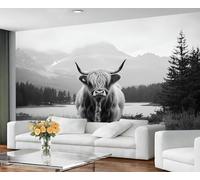 GIVLWF Wallpaper - Farmhouse Cow Home Decor & Mural, Natural Landscapes Bedroom Wallpaper, Gray Animals Wall Paper for Living Room, Large Wall Mural (Not Self-Adhesive)