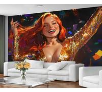GIVLWF Wallpaper - Fashion Girl Home Decor & Large Mural, Long-Haired Girl Wallpaper for Living Room, Bedroom Wall Paper, Wall Mural - Not Self Adhesive, Golden Woman