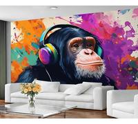 GIVLWF Wallpaper - Funny Gorillas Home Decor & Mural, Self Adhesive Wallpaper for Living Room, Music Graffiti Wall Mural, Headphone Animal Bedroom Wall Paper, Peel and Stick