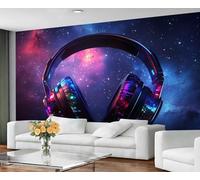 GIVLWF Wallpaper - Galaxy Music Home Decor & Mural, Self Adhesive Wallpaper for Living Room, Cool Headphones Wall Mural, Mysterious Fantasy Bedroom Wall Paper, Peel and Stick