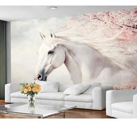 GIVLWF Wallpaper - Girl Horse Home Decor & Mural, Self Adhesive Wallpaper for Living Room, Pink Floral Wall Mural, White Horse Bedroom Wall Paper, Peel and Stick