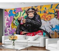 GIVLWF Wallpaper - Gorilla Graffiti Home Decor & Large Mural, Street Art Wallpaper for Living Room, Bedroom Wall Paper, Wall Mural - Not Self Adhesive, Colorful