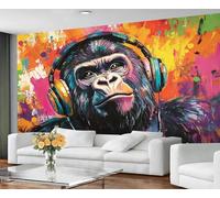 GIVLWF Wallpaper - Gorilla Home Decor & Large Mural, Music Graffiti Wallpaper for Living Room, Bedroom Wall Paper, Wall Mural - Not Self Adhesive, Colorful Graffiti