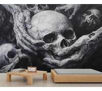 GIVLWF Wallpaper - Gothic Home Decor& Large Mural, Gray Skulls Wallpaper for Living Room, Bedroom Wall Paper, Not Self Adhesive Wall Mural, Halloween Theme