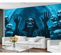 GIVLWF Wallpaper - Gothic Home Decor & Mural, Horror Skeletons Bedroom Wallpaper, Horror Blue Wall Paper for Living Room, Large Wall Mural (Not Self-Adhesive)