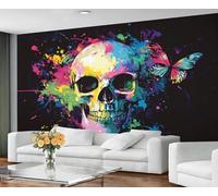 GIVLWF Wallpaper - Gothic Home Decor & Mural, Skull Graffiti Bedroom Wallpaper, Butterfly Hippie Wall Paper for Living Room, Large Wall Mural (Not Self-Adhesive)