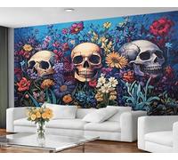 GIVLWF Wallpaper - Gothic Mural & Home Decor, Floral Skull Bedroom Wallpaper, Bohemian Floral Wall Paper for Living Room, Not Self Adhesive - Large Wall Mural & Room Decor