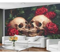 GIVLWF Wallpaper - Gothic Mural & Home Decor, Romantic Rose Bedroom Wallpaper, Hippie Skull Wall Paper for Living Room, Large Mural, Not Self Adhesive