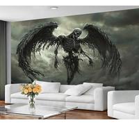 GIVLWF Wallpaper, Gothic Mural & Room Decor, Winged Skull Bedroom Wallpaper, Dark Black Wall Paper for Living Room, Non-Self-Adhesive, Murals for Walls