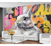 GIVLWF Wallpaper Graffiti Bunny Bedroom Wallpaper Murals, Rabbit Portrait Wall Paper for Living Room, Colorful Abstract Wall Paper - Not Self Adhesive Urban Art Large Mural & Room Decor