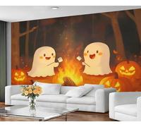 GIVLWF Wallpaper & Halloween Decor, Cartoon Bedroom Wallpaper, Cute Ghost Wall Paper for Living Room, Not Self Adhesive - Autumn Forest Home Decor & Wall Mural
