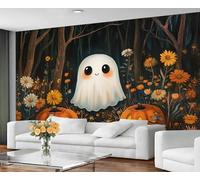 GIVLWF Wallpaper & Halloween Decor, Cartoon Bedroom Wallpaper, Cute Ghost Wall Paper for Living Room, Not Self Adhesive - Floral Forest Home Decor & Wall Mural