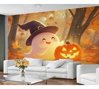 GIVLWF Wallpaper & Halloween Decor - Cartoon Wallpaper for Living Room - Cute Ghost Bedroom Wall Paper - Peel and Stick & Self Adhesive - Autumn Forest Large Mural & Wall Decor