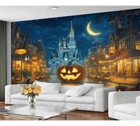 GIVLWF Wallpaper & Halloween Decor, Castle Bedroom Wallpaper, Pumpkin Castle Wall Paper for Living Room, Not Self Adhesive - Gothic Home Decor & Wall Mural