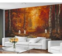 GIVLWF Wallpaper & Halloween Decor, Forest Bedroom Wallpaper, Forest Ghost Wall Paper for Living Room, Not Self Adhesive - Autumn Landscape Home Decor & Wall Mural