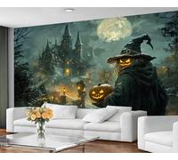 GIVLWF Wallpaper & Halloween Decor, Gothic Bedroom Wallpaper, Dark Castle Wall Paper for Living Room, Not Self Adhesive - Skull Pumpkin Home Decor & Wall Mural