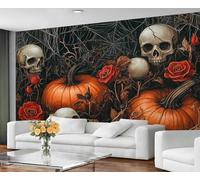 GIVLWF Wallpaper & Halloween Decor, Gothic Bedroom Wallpaper, Rose Skull Wall Paper for Living Room, Not Self Adhesive - Boys Room Decor & Wall Mural