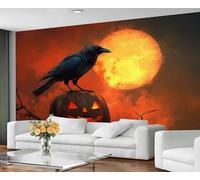 GIVLWF Wallpaper & Halloween Decor - Gothic Wallpaper for Living Room - Crow & Pumpkin Bedroom Wall Paper - Peel and Stick & Self Adhesive - Red Large Mural & Wall Decor