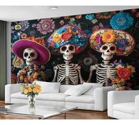 GIVLWF Wallpaper & Halloween Decor - Mexican Wallpaper for Living Room - Gothic Mexican Skull Bedroom Wall Paper - Peel and Stick & Self Adhesive - Hippie Skeleton Large Mural & Wall Decor