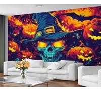 GIVLWF Wallpaper & Halloween Decor, Pumpkin Bedroom Wallpaper, Gothic Skull Wall Paper for Living Room, Not Self Adhesive - Boys Room Decor & Wall Mural