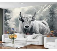 GIVLWF Wallpaper - Highland Cattle Home Decor & Large Mural, Rustic Farmhouse Cow Wallpaper for Living Room, Bedroom Wall Paper, Wall Mural - Not Self Adhesive, Boho Floral