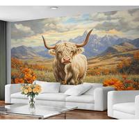 GIVLWF Wallpaper - Highland Cattle Home Decor & Mural, Western Landscape Bedroom Wallpaper, Farmhouse Animal Wall Paper for Living Room, Large Wall Mural (Not Self-Adhesive)