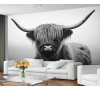 GIVLWF Wallpaper Highland Cow Home Decor & Mural, Black White Cattle Bedroom Wallpaper, Rustic Farm Animal Wall Paper for Living Room, Country Farmhouse Large Wall Mural - Not Self-Adhesive
