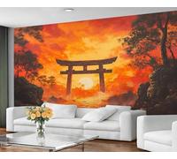 GIVLWF Wallpaper - Japanese Mural & Home Decor, Japanese Torii Bedroom Wallpaper, Sunset Animation Wall Paper for Living Room, Large Mural, Not Self Adhesive