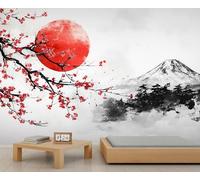 GIVLWF Wallpaper - Japanese Style Home Decor& Large Mural, Traditional Landscape Wallpaper for Living Room, Bedroom Wall Paper, Not Self Adhesive Wall Mural, Mountain & Florals