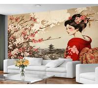 GIVLWF Wallpaper - Japanese Style Home Decor & Mural, Traditional Geisha Bedroom Wallpaper, Vintage Painting Wall Paper for Living Room, Large Wall Mural (Not Self-Adhesive)