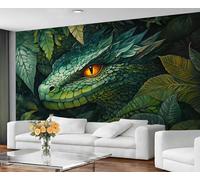 GIVLWF Wallpaper Jungle Dragon Bedroom Wallpaper Murals, Green Orange Eyes Wall Paper for Living Room, Tropical Leaves Wall Paper - Not Self Adhesive Fantasy Wildlife Large Mural & Room Decor