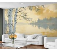 GIVLWF Wallpaper - Lake Landscape Home Decor & Mural, Autumn Birch Trees Bedroom Wallpaper, Natural Landscapes Wall Paper for Living Room, Large Wall Mural (Not Self-Adhesive)