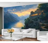 GIVLWF Wallpaper - Landscape Home Decor & Large Mural, Lake Night Scene Wallpaper for Living Room, Bedroom Wall Paper, Wall Mural - Not Self Adhesive, Oriental Asian
