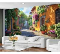 GIVLWF Wallpaper - Landscape Mural & Home Decor, Street Flowers Bedroom Wallpaper, Italian Landscapes Wall Paper for Living Room, Large Mural, Not Self Adhesive