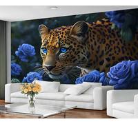 GIVLWF Wallpaper - Leopard Home Decor & Mural, Rose Blue Bedroom Wallpaper, African Cheetahs Wall Paper for Living Room, Large Wall Mural (Not Self-Adhesive)