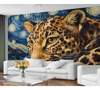 GIVLWF Wallpaper - Leopard Home Decor & Mural, Starry Night Cheetahs Bedroom Wallpaper, Animal Painting Wall Paper for Living Room, Large Wall Mural (Not Self-Adhesive)
