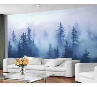 GIVLWF Wallpaper Misty Forest Home Decor & Wall Mural, Blue Forest Bedroom Wallpaper, Foggy Wall Paper for Living Room, Large Mural - Not Self-Adhesive