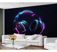 GIVLWF Wallpaper - Music Home Decor & Mural, Cool Headphones Bedroom Wallpaper, Neon Purple Wall Paper for Living Room, Large Wall Mural (Not Self-Adhesive)