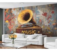 GIVLWF Wallpaper - Music Home Decor & Mural, Self Adhesive Wallpaper for Living Room, Retro Music Wall Mural, Woodgrain Graffiti Bedroom Wall Paper, Peel and Stick