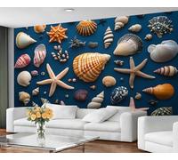 GIVLWF Wallpaper - Nautical Ocean Home Decor & Mural, Self Adhesive Wallpaper for Living Room, Shell Starfish Wall Mural, Mediterranean Blue Bedroom Wall Paper, Peel and Stick