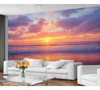GIVLWF Wallpaper Ocean Sunset Mural & Home Decor, Orange Pink Sky Bedroom Wallpaper, Waves Sunlight Wall Paper for Living Room, Beach Large Wall Mural - Not Self-Adhesive