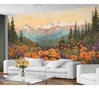 GIVLWF Wallpaper - Painting Landscape Home Decor & Large Mural, Boho Floral Wallpaper for Living Room, Bedroom Wall Paper, Wall Mural - Not Self Adhesive, Rural Rustic