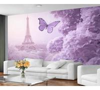 GIVLWF Wallpaper Paris Home Decor & Mural, Purple Floral Bedroom Wallpaper, Eiffel Tower Wall Paper for Living Room, Large Wall Mural - Not Self-Adhesive