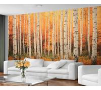 GIVLWF Wallpaper Peel and Stick - Autumn Wallpaper for Living Room - Birch Tree Bedroom Wall Paper - Self Adhesive - Orange Forest Large Mural & Wall Decor