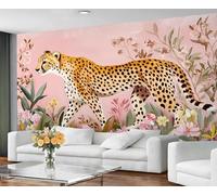 GIVLWF Wallpaper Peel and Stick - Cheetah Print Wallpaper for Living Room - Floral Leopard Bedroom Wall Paper - Self Adhesive - Pink Girls Large Mural & Wall Decor